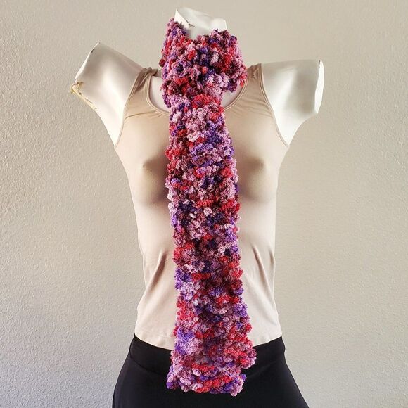 BOGO Scarf Sale - Hand Crafted soft purple pink and red popcorn scarf - Picture 1 of 7